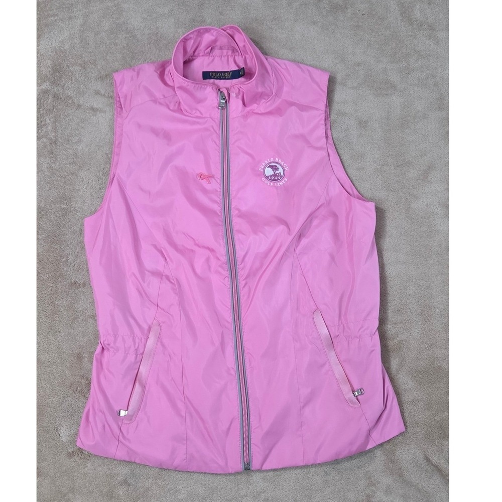 Polo Golf Ralph Lauren Vest Women's Medium Pink Full Zip Pebble Beach NEW